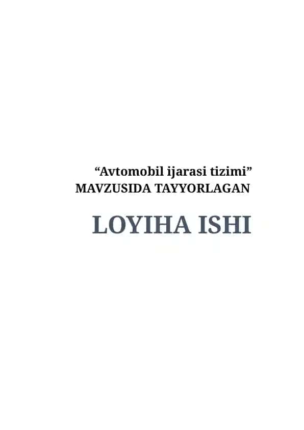 Avtomobil ijarasi tizimi | Loyiha ishi
