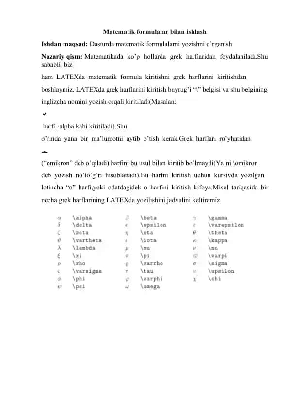 Matematik formulalar bilan ishlash
