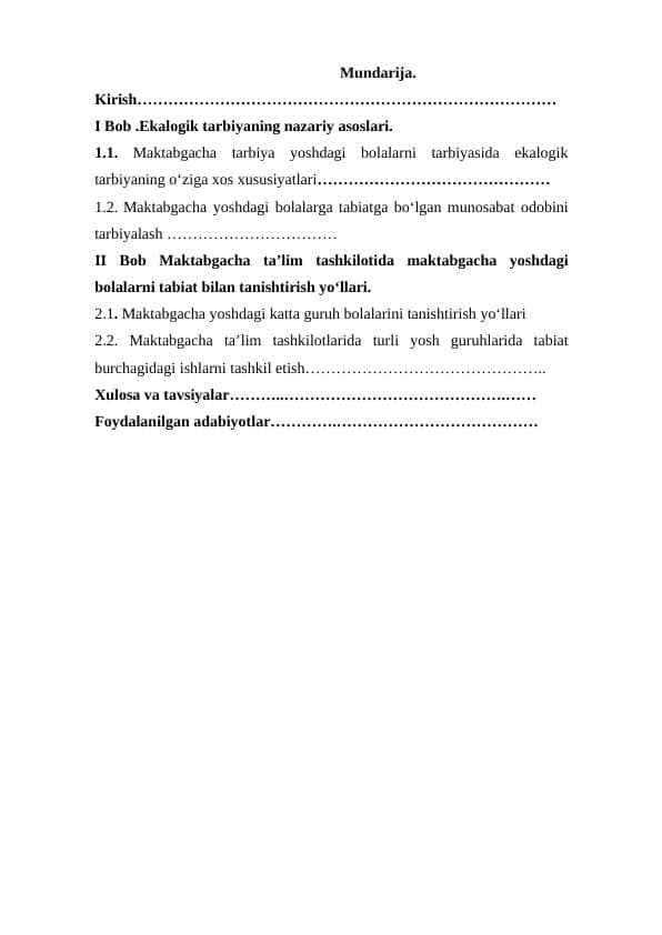 Maktabgacha yoshdagi bolalarni ekologik tarbiya
