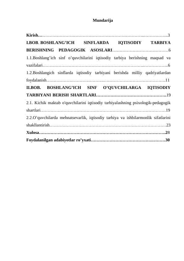 Boshlangʻich sinflarda iqtisodiy tarbiya berishning pedagogik asoslari