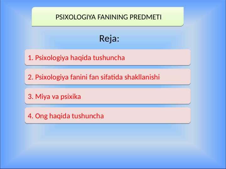 Psixologiya fanining predmeti