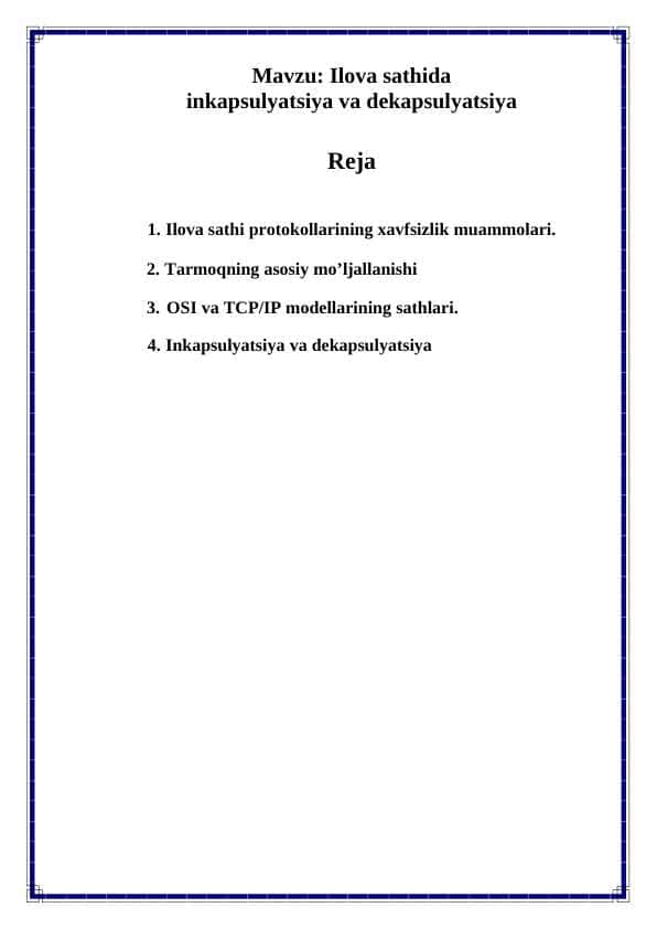 Ilova sathida inkapsulyatsiya va dekapsulyatsiya