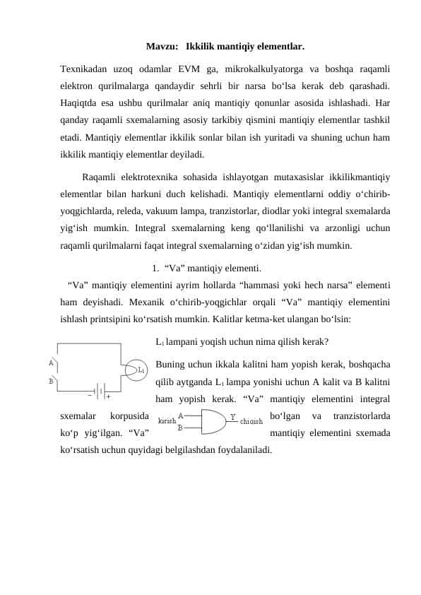 Ikkilik mantiqiy elementlar.