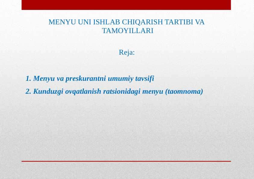 MENYU UNI ISHLAB CHIQARISH