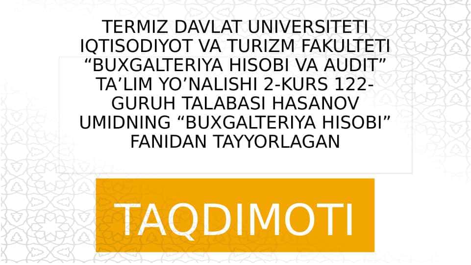 SCHYOTLAR SISTEMASI VA SCHYOTLARNING TURKUMLANISHI