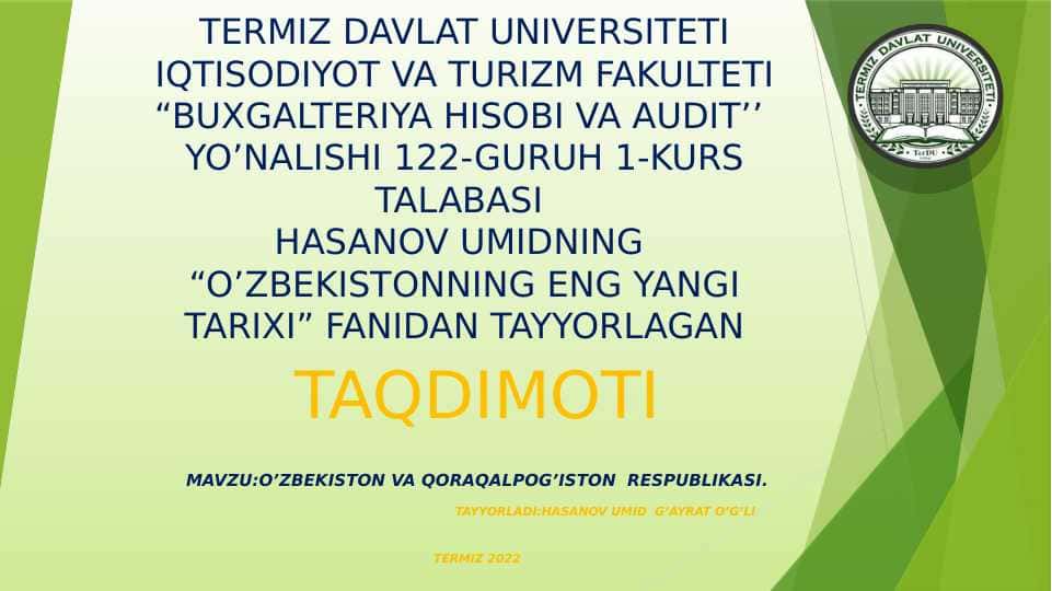 O’ZBEKISTON VA QORAQALPOG’ISTON RESPUBLIKASI
