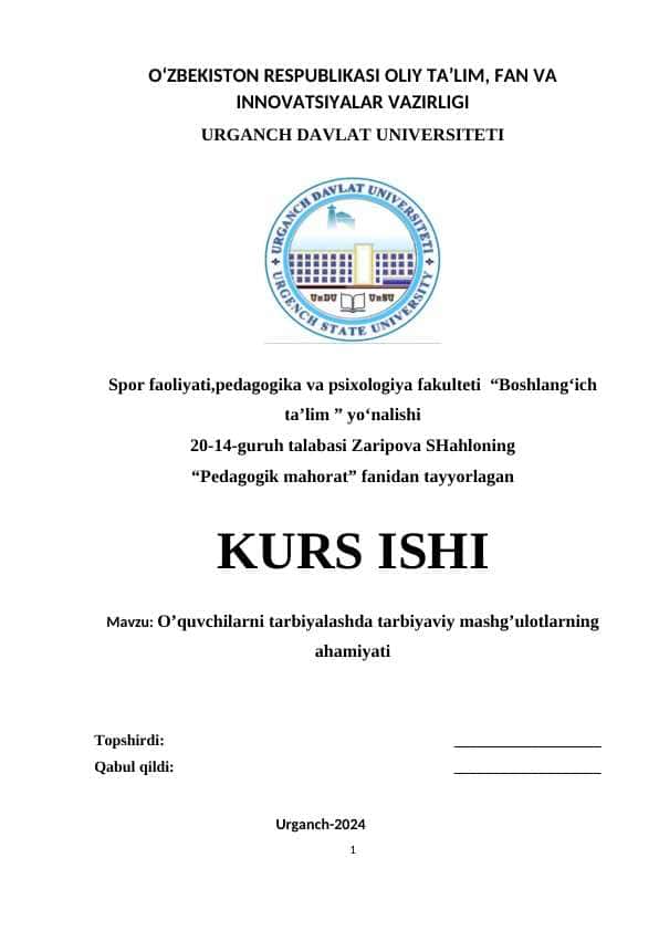 Oʻquvchilarni. tarbitalashda tarbiyaviy mashgʻulotlarning ahamiyati