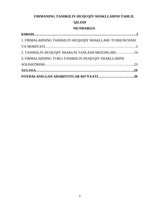 FIRMANING TASHKILIY-HUQUQIY SHAKLLARINI TAHLIL QILISH