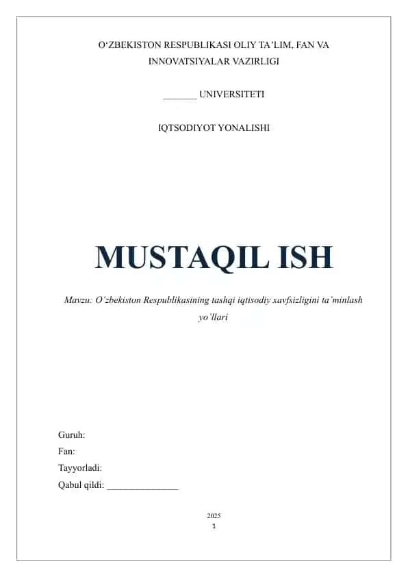 O'zbekiston Respublikasining tashqi iqtisodiy xavfsizligini ta’minlash yo’llari