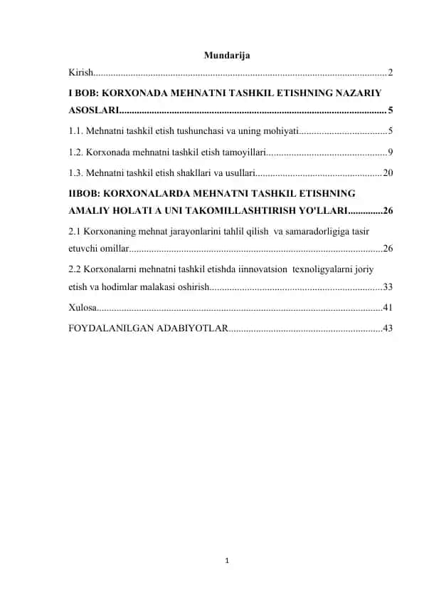 Korxonada Mehnatni Tashkil Etishning Nazariy Asoslari