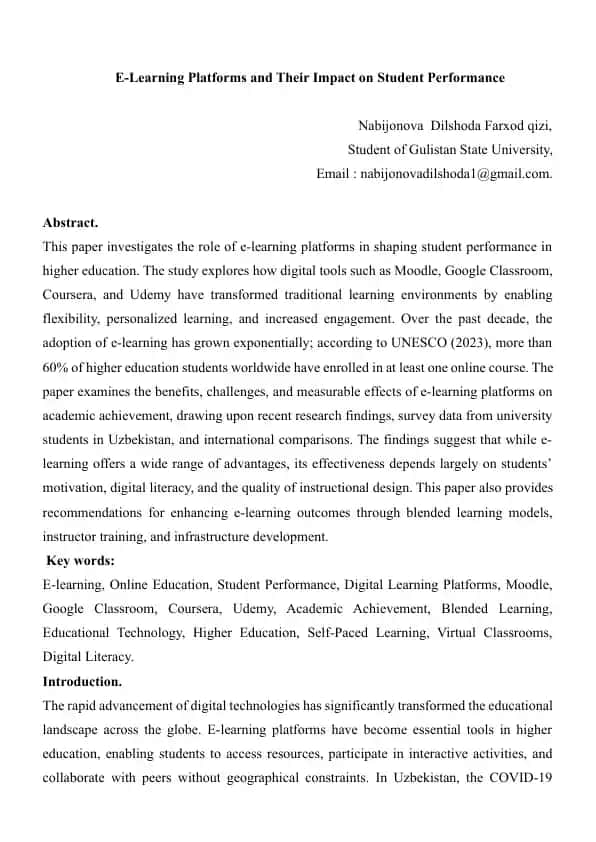 E-Learning Platforms and Their Impact on Student Performance