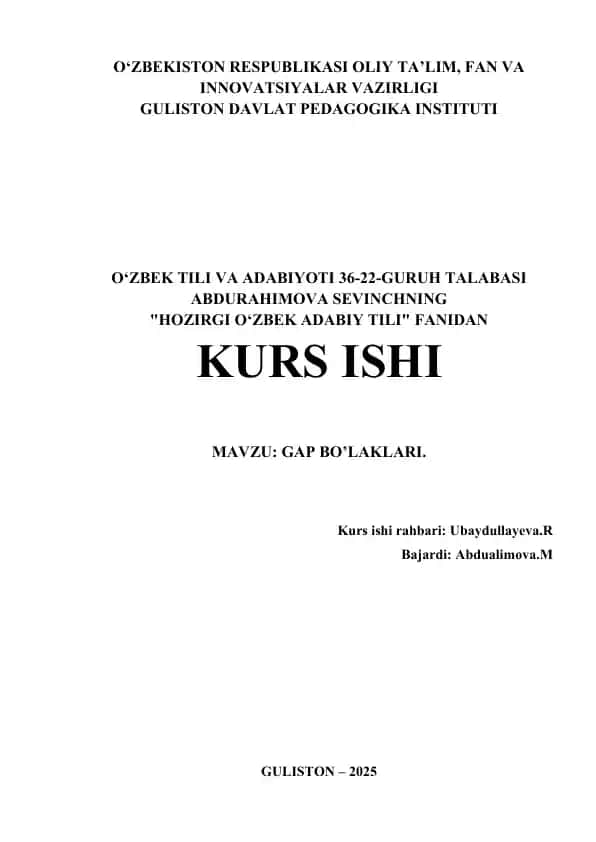 "Gap Bo'laklari O'zbek Tilida"