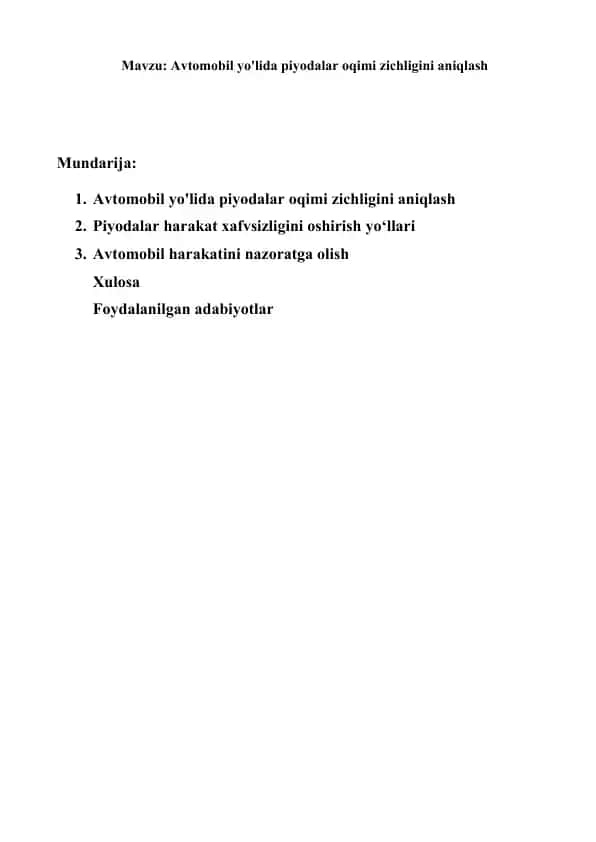 Avtomobil yo'lida piyodalar oqimi zichligini aniqlash