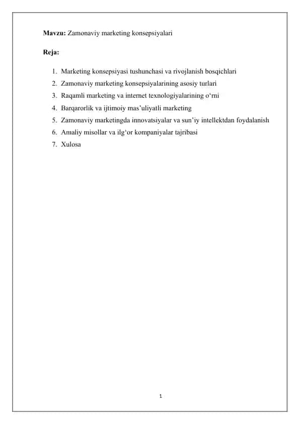 Zamonaviy marketing konsepsiyalari