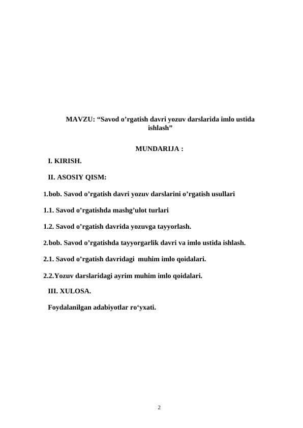 Savod o’rgatish davri yozuv darslarida imlo ustida ishlash