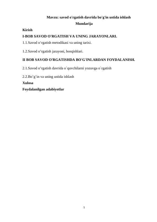 savod o'rgatish davrida bo'g'in ustida ishlash