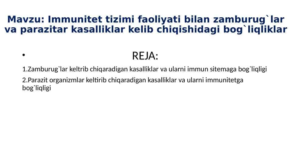 Immunitet tizimi faoliyati bilan zamburug`lar va parazitar kasalliklar kelib chiqishidagi bog`liqliklar