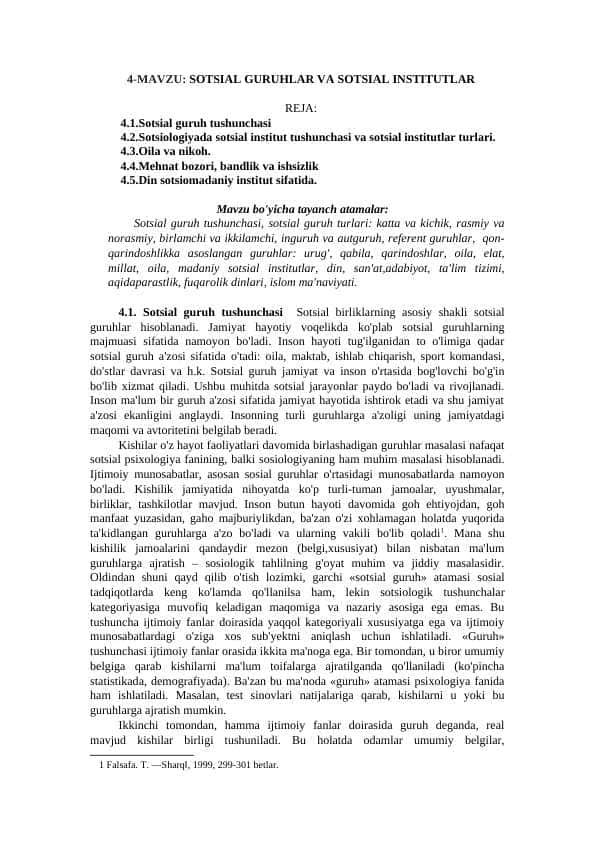 Sotsiologik guruhlar va sotsial institutlar