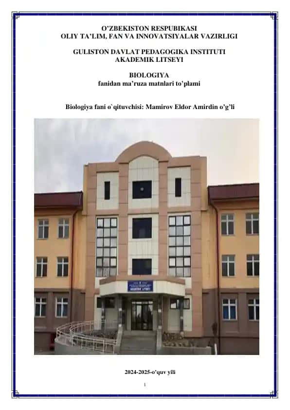 Biologiya fanidan ma'ruza matnlari to'plami