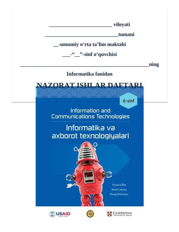 6-sinf informatika test 1-4-chorak 2024+ javobi bilan