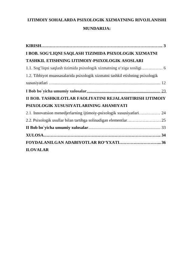 IJTIMOIY SOHALARDA PSIXOLOGIK XIZMATNING RIVOJLANISHI
