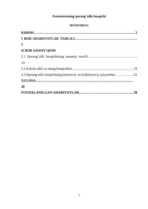 Fotosintezning qorong’ulik bosqichi