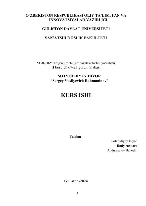Cholg’u ijrochiligi bakalavr ta’lim yo‘nalishi kurs ishi