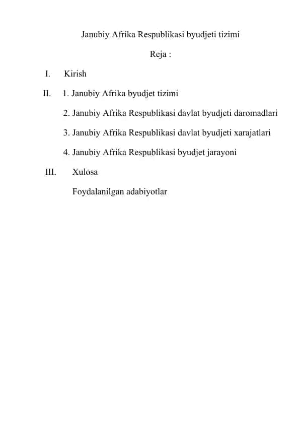 Janubiy Afrika Respublikasi byudjeti tizimi