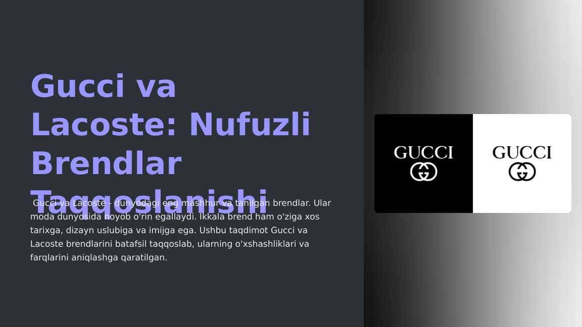 Share Gucci va Lacoste brendlarini taqqoslash
