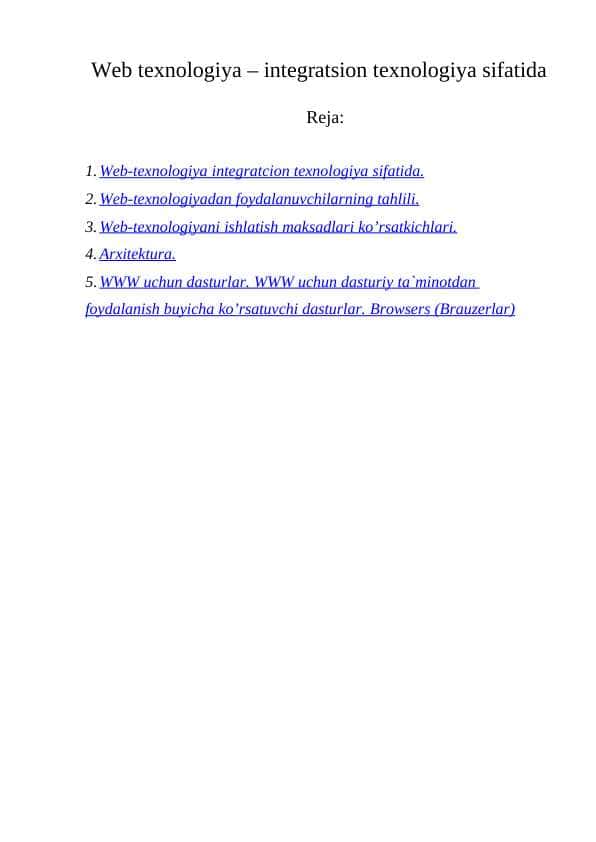 Web texnologiya – integratsion texnologiya... .doc