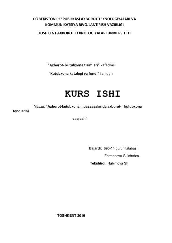 Axborot kutubxona muassasalarda axborot kutubxona