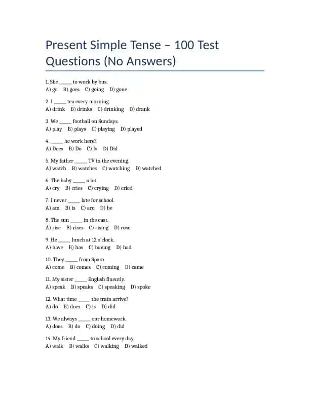 present simple. 100 ta test.