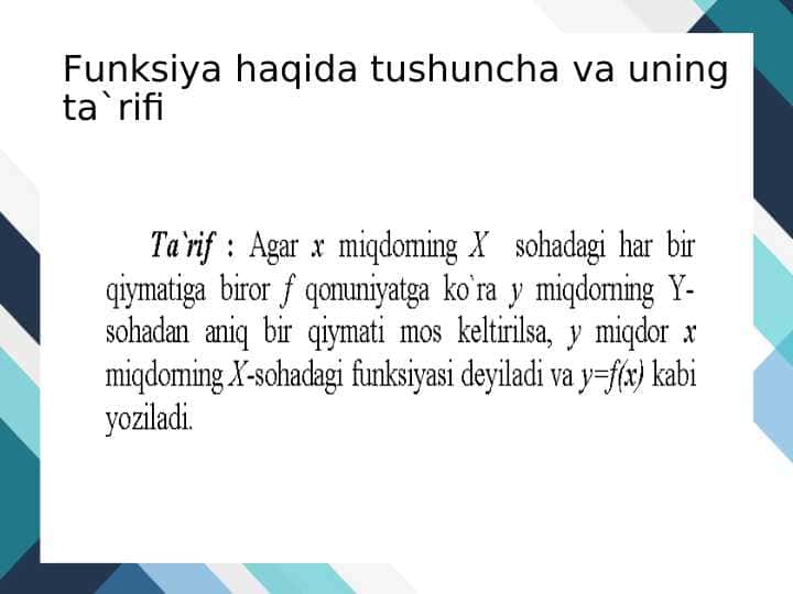 Funksiya hаqidа tushunchа vа uning tа`rifi