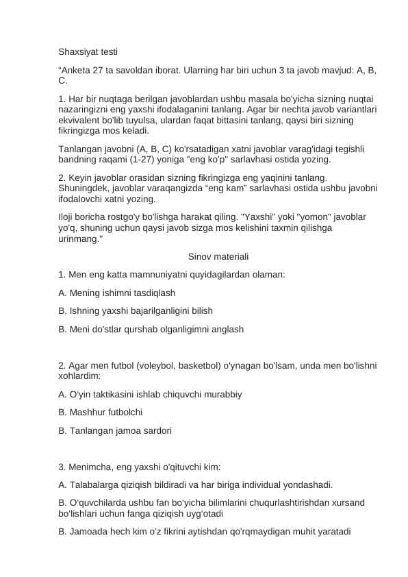 Shaxsiyat testi
