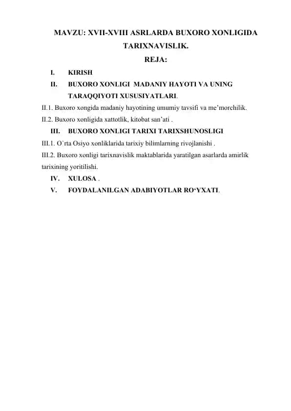 XVII-XVIII ASRLARDA BUXORO XONLIGIDA TARIXNAVISLIK