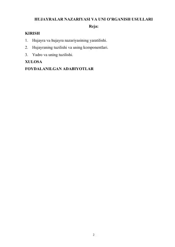 Hujayralar Nazariyasi va Uni O'rganish Usullari