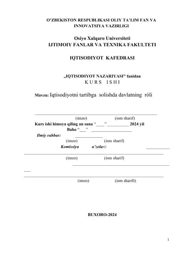 Iqtisodiyotni tartibga solishda davlatning roʻli