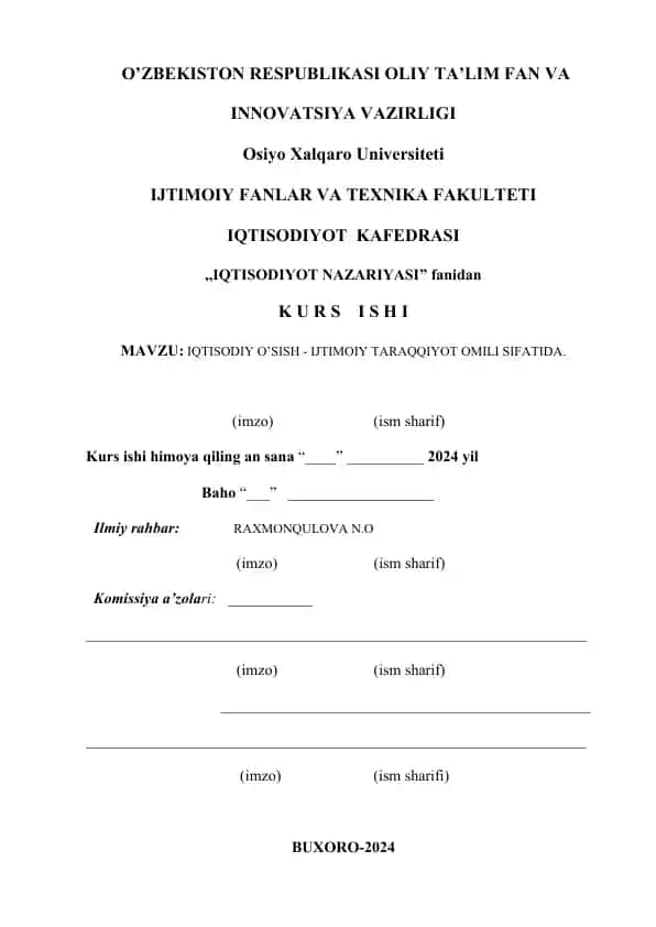 IQTISODIY O’SISH - IJTIMOIY TARAQQIYOT OMILI SIFATIDA