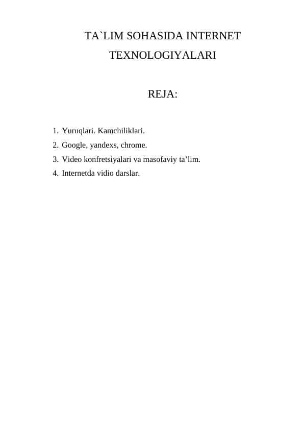 TA`LIM SOHASIDA INTERNET TEXNOLOGIYALARI