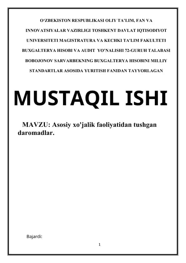 Asosiy xo'jalik faoliyatidan tushgan daromadlar bilan bog'liq auditorlik tekshiruvi