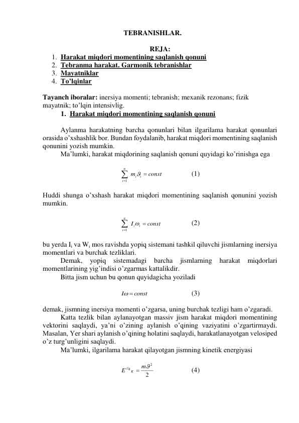 TEBRANISHLAR