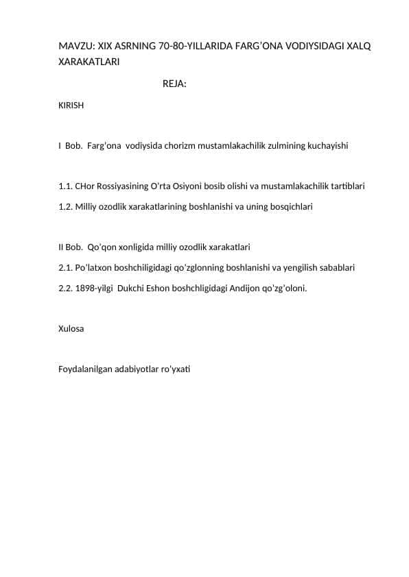 XIX ASARLARNING 70_80_YILLARDA FARGʻONA VODIYSIDAGI XALQ HARAKATLARI