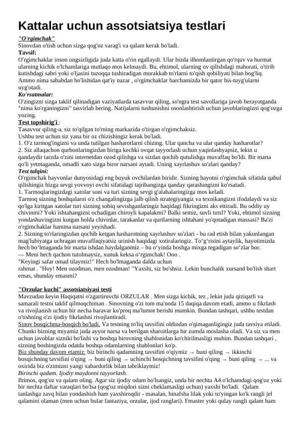 Kattalar uchun assotsiatsiya testlari