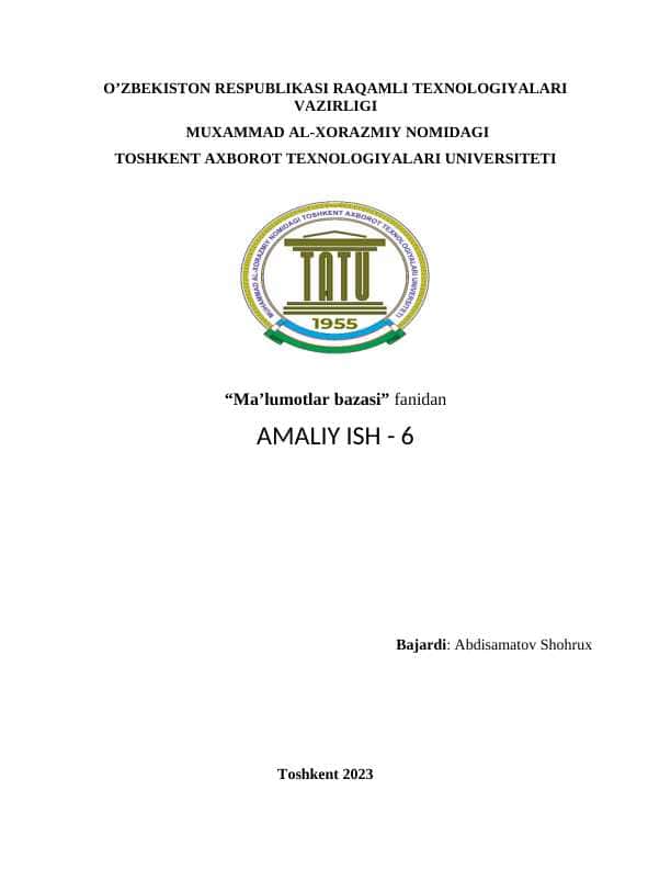 SQL tilida INDEX yaratish. Tasavvur, VIEW yaratish va undan foydalanish