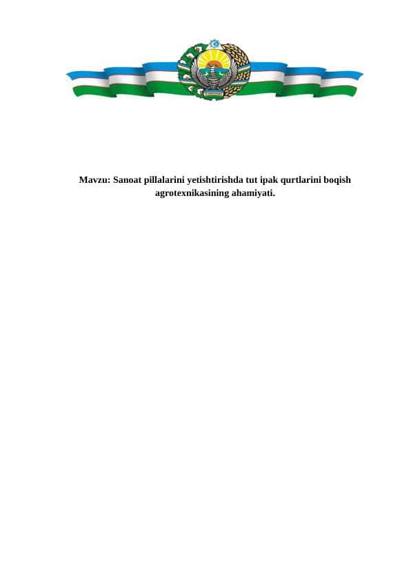 Sanoat pillalarini yetishtirishda tut ipak qurtlarini boqish agrotexnikasining ahamiyati.