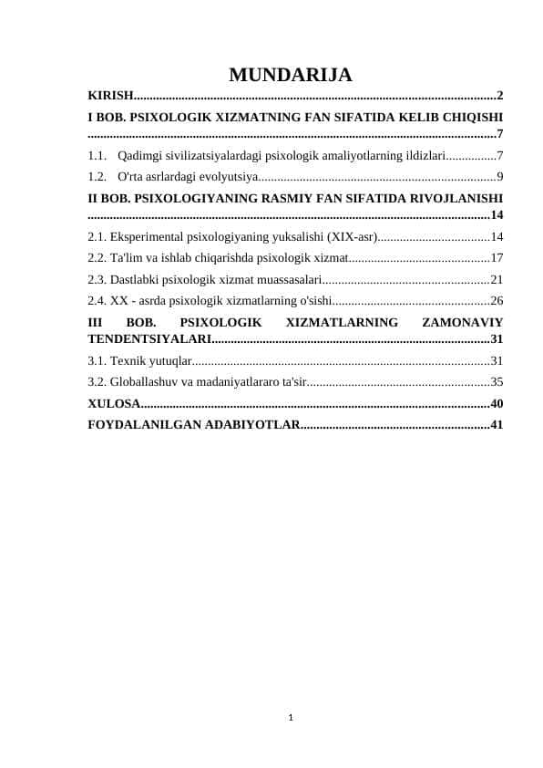 Psixologik xizmat fani rivojlanishining ilmiy tarixiy asoslari