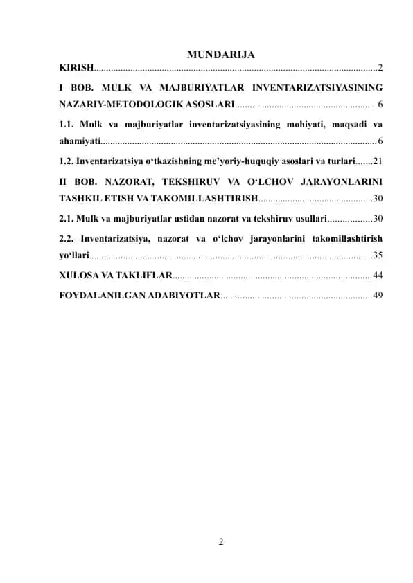 Mulk va majburiyatlar inventarizatsiyasi va tahlili