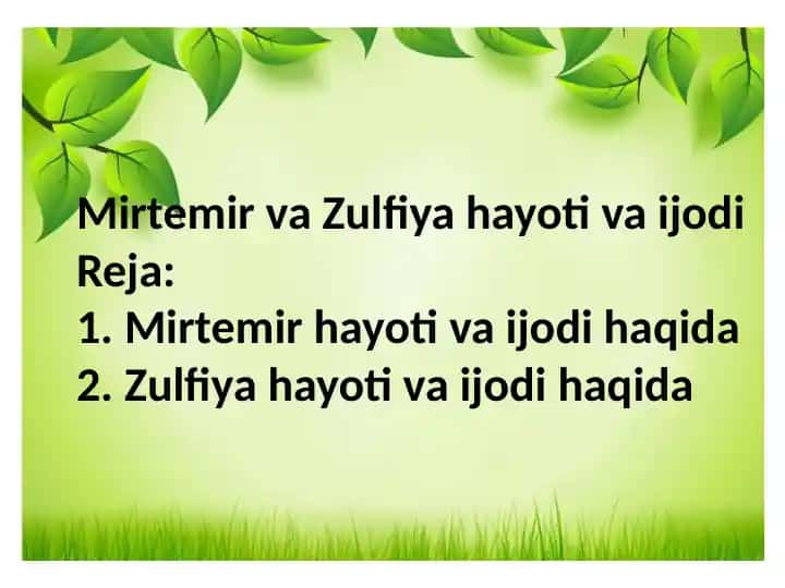 Mirtemir va Zulfiya hayoti va ijodi