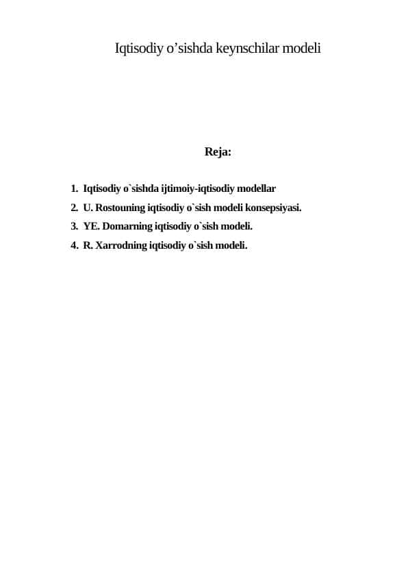 Iqtisodiy o’sishda keynschilar modeli