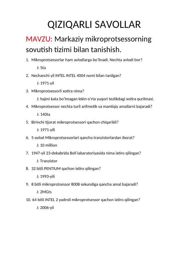 Markaziy mikroprotsessorning sovutish tizimi bilan tanishish.